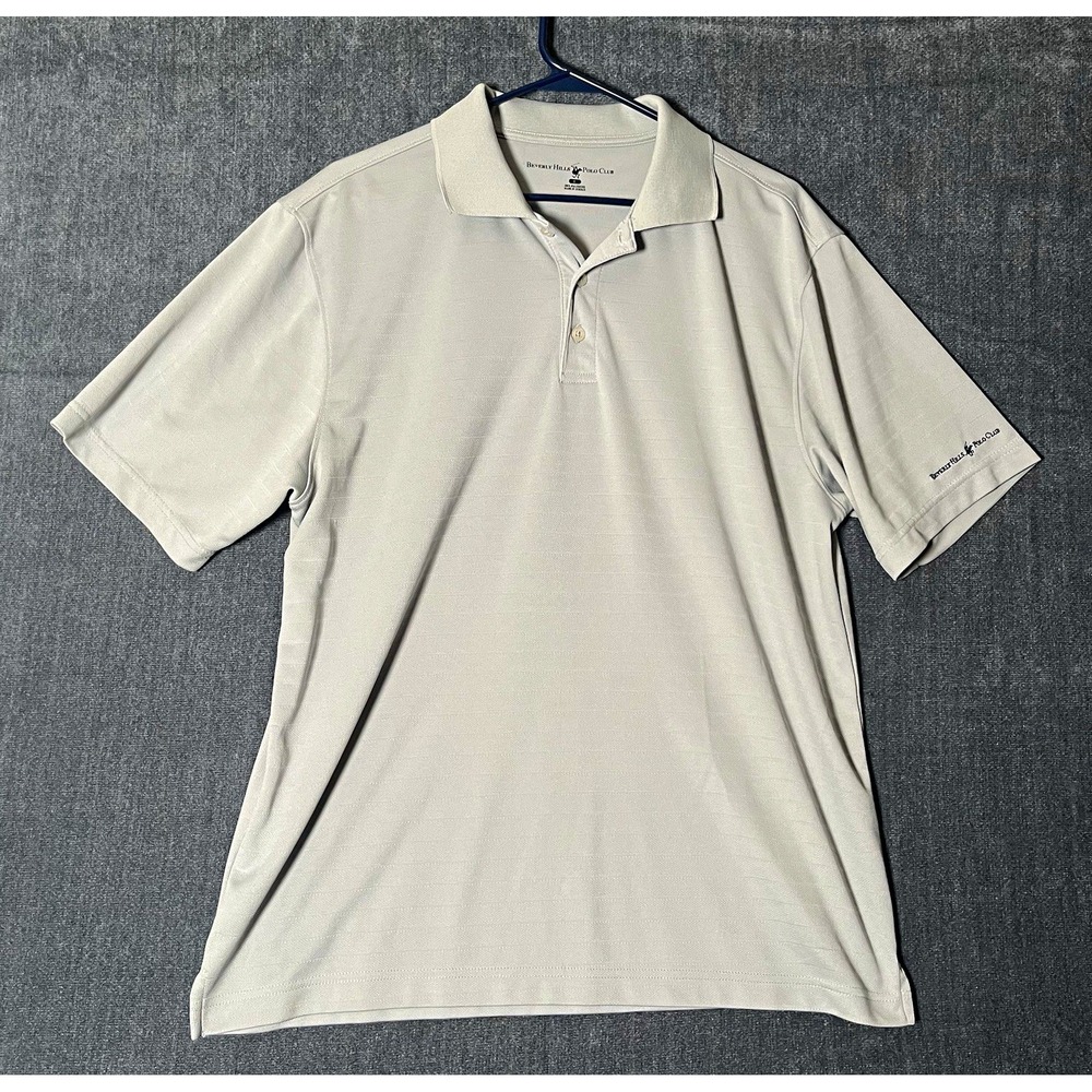 Beverly Hills Polo Club Men's L Gray Striped Polo Short Sleeve Golf Logo